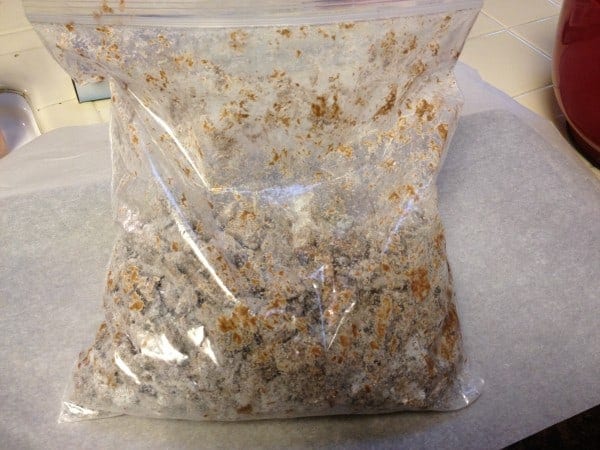 The milk chocolate coated cereal ready for shaking and coating- see how messy that is?