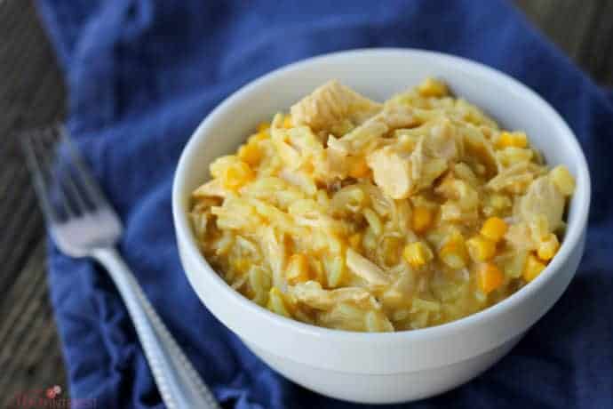 This Cheesy Chicken and Rice is made in the slow cooker and makes fantastic leftovers for lunch the next day!