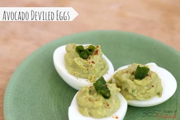 These Deviled Eggs are perfect for a low carb diet! Using avocado makes a smooth filling that's also a good, healthy fat. Bonus: they are great for Dr. Seuss Day. Green Eggs and Ham, anyone?