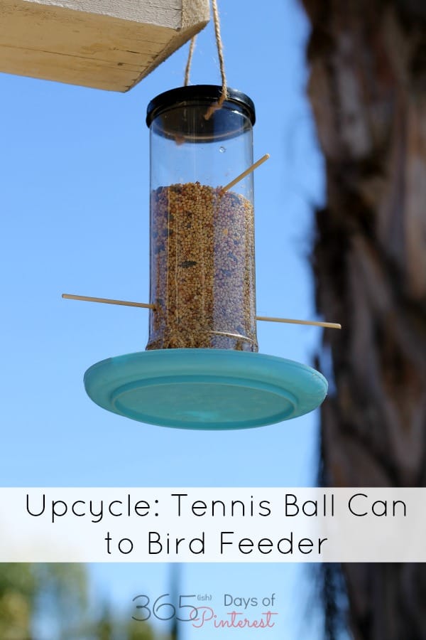 Turn an old tennis ball can into a bird feeder. Fun kids project and great way to recycle!