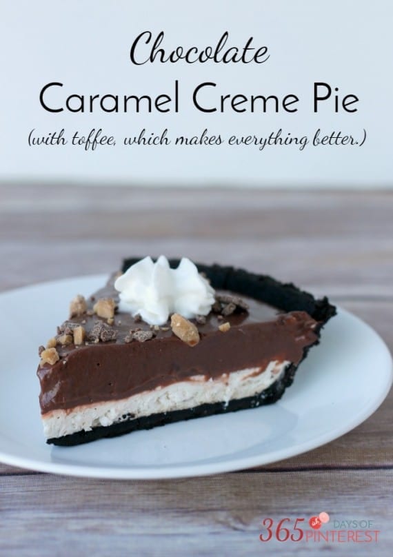 Chocolate Caramel Creme Pie with toffee