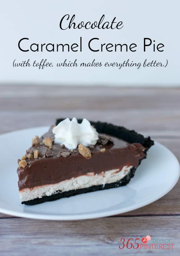 Chocolate Caramel Creme Pie with toffee