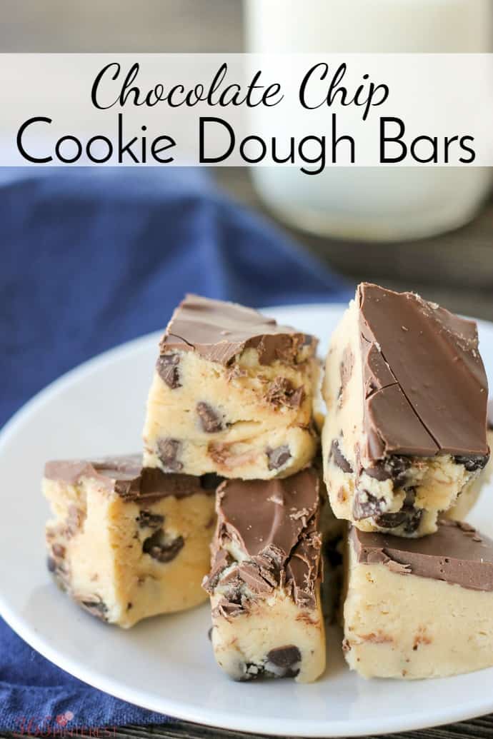 This no bake recipe for everyone's favorite guilty pleasure (cookie dough) is safe to eat and easy to make! Chocolate Chip Cookie Dough Bars are almost as good as the real thing!